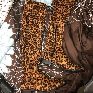 Knee high cheetah boots